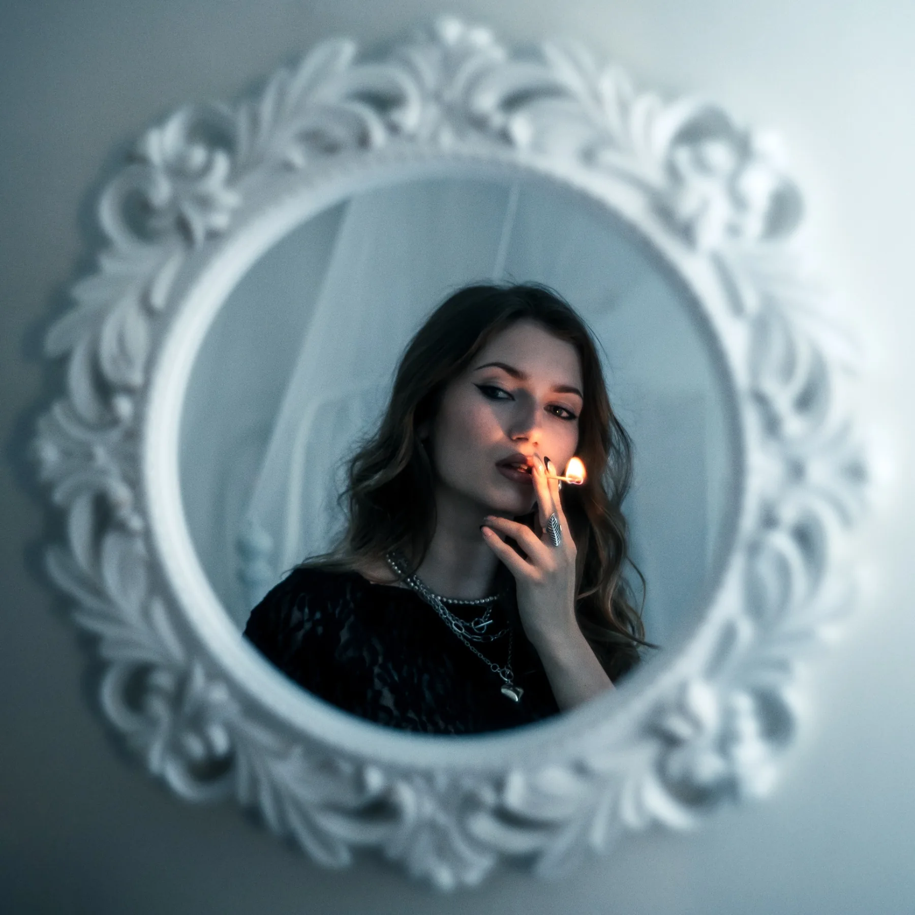 Blue mirror flame portrait